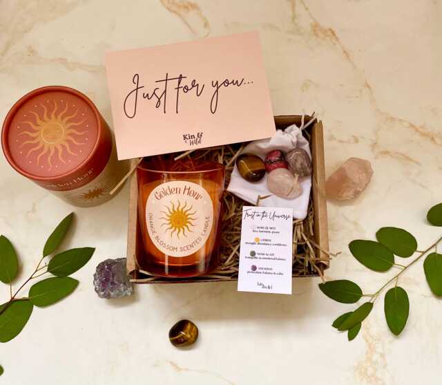 Golden Hour Candle Gift Set - Spiritual Manifestation Crystal Intention Self Care For Her Hamper - image 1