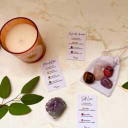 Golden Hour Candle Gift Set - Spiritual Manifestation Crystal Intention Self Care For Her Hamper - thumbnail 3