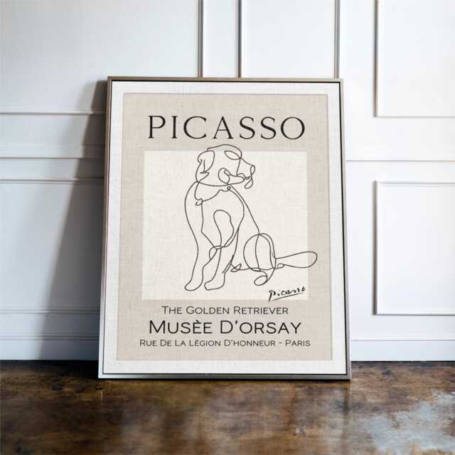 Picasso Style Golden Retriever Line Art Print, Dog Wall Decor - image 1