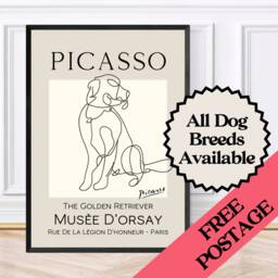 Picasso Style Golden Retriever Line Art Print, Dog Wall Decor - thumbnail 2
