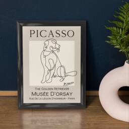 Picasso Style Golden Retriever Line Art Print, Dog Wall Decor - thumbnail 3