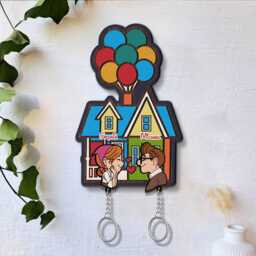 Personalized Up Movie Couple Keychain Holder, Carl & Ellie Key, Balloon House, Hanger For Wall Hanging, Perfect Home Decor - thumbnail 1