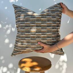 Woven Earthy Tones Striped Pillow Cover, Boho Chic Cushion 22x22, Pastel Lumbar Throw For Couch 12x20, Living Room Gift - thumbnail 2