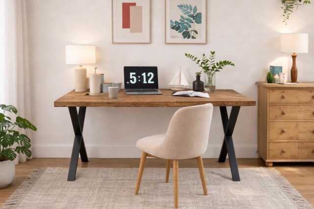 Industrial Rustic Desk, X Frame Steel Legs. Solid Wood - image 1