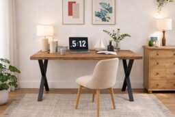 Industrial Rustic Desk, X Frame Steel Legs. Solid Wood
