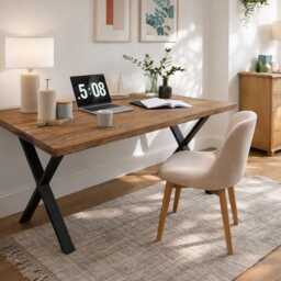 Industrial Rustic Desk, X Frame Steel Legs. Solid Wood - thumbnail 2