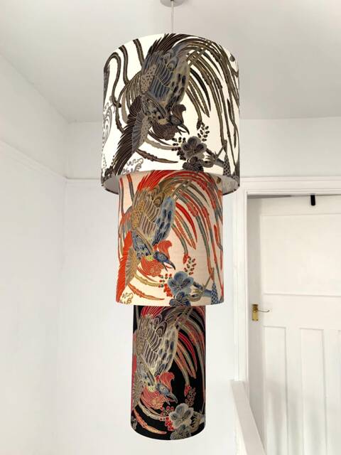 Japanese Bird Tiered Lightshade, Oriental Light Shade Chandelier, 40cm, Chicken Rooster Cockerel - image 1