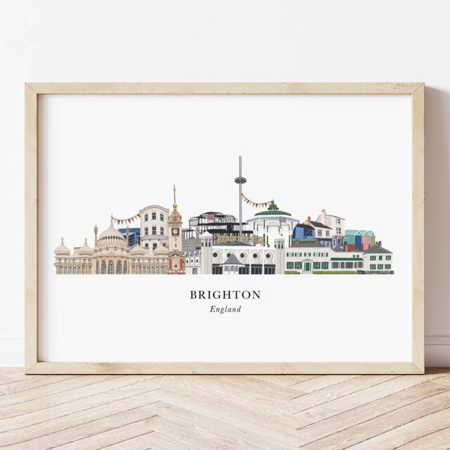 Brighton Skyline Print, Cityscape, Wall Art, Gift, Illustration, Poster, Travel Art - image 1