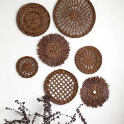 Brown Wicker Wall Basket Set Boho Bedroom Decor, Art - thumbnail 4