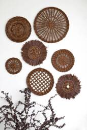 Brown Wicker Wall Basket Set Boho Bedroom Decor, Art