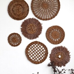 Brown Wicker Wall Basket Set Boho Bedroom Decor, Art - thumbnail 2