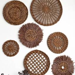 Brown Wicker Wall Basket Set Boho Bedroom Decor, Art - thumbnail 3