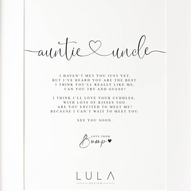 Auntie & Uncle Poem From Bump A4 Or A5 Print, Pregnancy Announcement, To Be Gift, Christmas Gift, Reveal - image 1