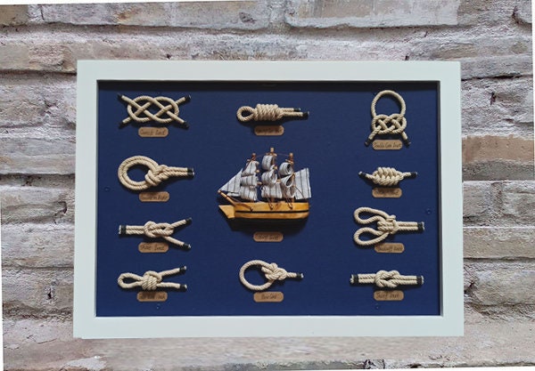 Nautical Shadow Box - Wall Decor - Nautical Knot, Framed Knots, Coastal Decor - image 1