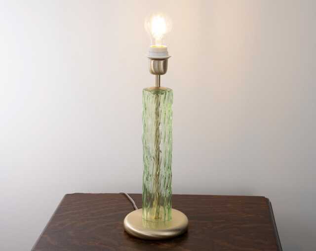 Murano Glass Table Lamp, Cylinder Apple Green Color With Brushed Finish, Height 40 cm Design Lamps Made in Italy - image 1