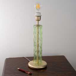 Murano Glass Table Lamp, Cylinder Apple Green Color With Brushed Finish, Height 40 cm Design Lamps Made in Italy - thumbnail 2