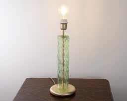 Murano Glass Table Lamp, Cylinder Apple Green Color With Brushed Finish, Height 40 cm Design Lamps Made in Italy - thumbnail 1