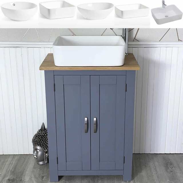 Bathroom Vanity Grey Painted Cloakroom Small Slimline Unit - Ceramic Basin Choice 310Gcbc - image 1