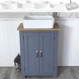 Bathroom Vanity Grey Painted Cloakroom Small Slimline Unit - Ceramic Basin Choice 310Gcbc - thumbnail 1
