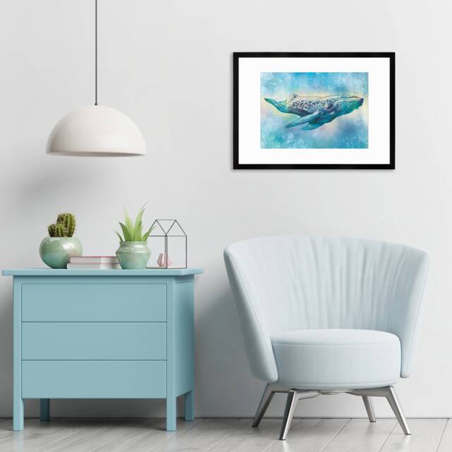 Humpback Whale Art Print Poster Wall Decor Framed Mounted Watercolour Pencil Drawing Frame Sea Orca Dolphin Ocean Nature Planet Earth A3 A2 - image 1