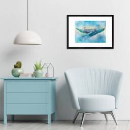 Humpback Whale Art Print Poster Wall Decor Framed Mounted Watercolour Pencil Drawing Frame Sea Orca Dolphin Ocean Nature Planet Earth A3 A2 - thumbnail 1