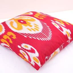 Red Ikat Pillow Cover, Handmade Silk Cotton Cushion - 20x20 - thumbnail 2