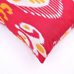 Red Ikat Pillow Cover, Handmade Silk Cotton Cushion - 20x20 - thumbnail 3