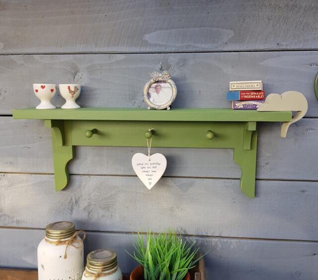 Hardwood Shaker Peg Shelf - Farrow & Ball Painted Tulip Wood - image 1
