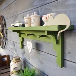 Hardwood Shaker Peg Shelf - Farrow & Ball Painted Tulip Wood - thumbnail 2