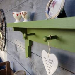 Hardwood Shaker Peg Shelf - Farrow & Ball Painted Tulip Wood - thumbnail 3