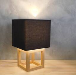 Oak Wood Table Lamp With Black Lampshade Handmade Modern Nightstand Lighting - thumbnail 1