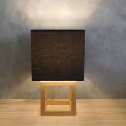 Oak Wood Table Lamp With Black Lampshade Handmade Modern Nightstand Lighting - thumbnail 3