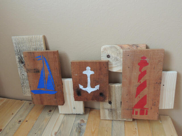 Nautical Beach Rustic Wood Wall Art Sailboat Lighthouse Ocean Lake Pallet Home Decor - image 1