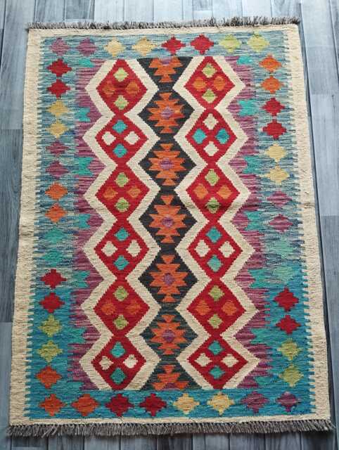 Kilim Rug Multicolour, Handmade Artisan Afghan Turkish Scandinavian Navajo Bohemian Flatweave Natural Wool 120x89 cm - image 1