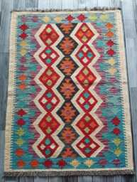 Kilim Rug Multicolour, Handmade Artisan Afghan Turkish Scandinavian Navajo Bohemian Flatweave Natural Wool 120x89 cm - thumbnail 1