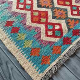 Kilim Rug Multicolour, Handmade Artisan Afghan Turkish Scandinavian Navajo Bohemian Flatweave Natural Wool 120x89 cm - thumbnail 3