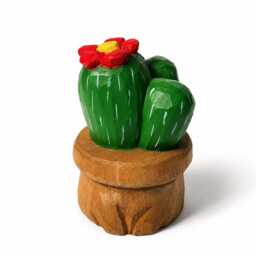 Hand Carved Wooden Cactus in Pot - Painted Succulent Figurine With Flower Desert Plant Desk Decor Unique Lover Gift - thumbnail 2