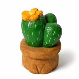 Hand Carved Wooden Cactus in Pot - Painted Succulent Figurine With Flower Desert Plant Desk Decor Unique Lover Gift - thumbnail 3