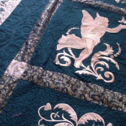 Elegant Handmade Full Size Gold & Green Quilt Grecian Embroidered Quilt/ Wedding Gift Quilt/Gold & Bedding 76 in X 94 - thumbnail 2