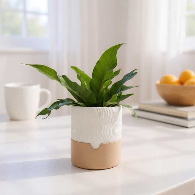 Ribbed Planter Set - 2-Piece Self-Watering Plant Pots - Modern Minimalist Indoor Decor 3D Printed - image 1