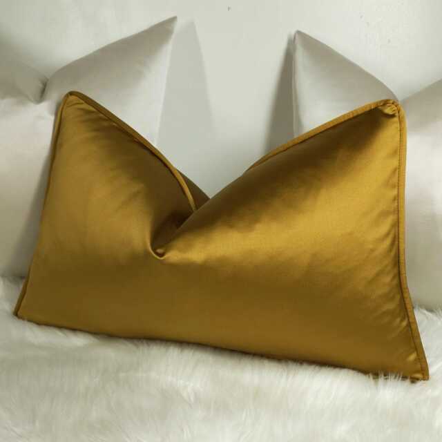 Self Piped Ochre Plain Gold Cushion Cover Bold Satin Fabric, Textured Ribbed Modern Sofa Bed Pillow Accent Cushion - image 1