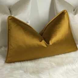 Self Piped Ochre Plain Gold Cushion Cover Bold Satin Fabric, Textured Ribbed Modern Sofa Bed Pillow Accent Cushion - thumbnail 3
