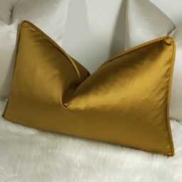 Self Piped Ochre Plain Gold Cushion Cover Bold Satin Fabric, Textured Ribbed Modern Sofa Bed Pillow Accent Cushion - thumbnail 2