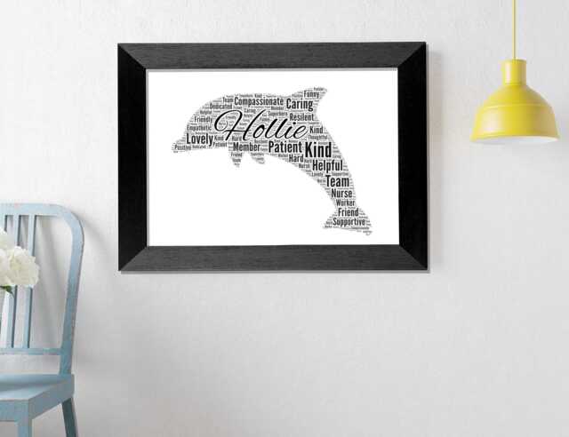 Personalised Dolphin Word Art Print, Custom Sea Life Gift, Ocean Wall Decor, Nursery Keepsake - image 1