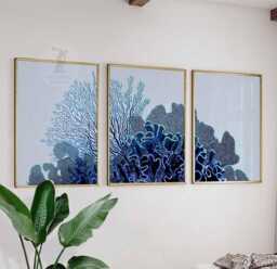 Set Of 3 Coral Reef Wall Art Prints, Blue Ocean Posters, Coastal Nautical Sea Life Home Decor - thumbnail 1