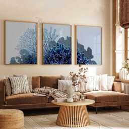 Set Of 3 Coral Reef Wall Art Prints, Blue Ocean Posters, Coastal Nautical Sea Life Home Decor - thumbnail 2