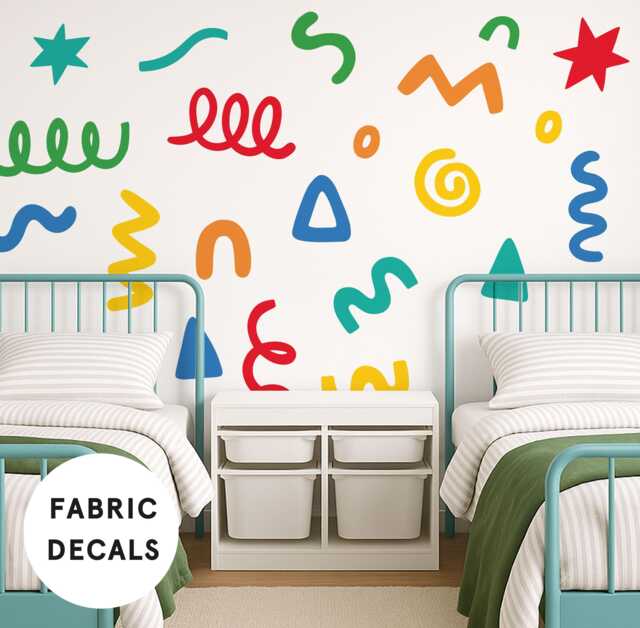Colorful Doodle Fabric Wall Stickers Removable Kids Room Decor - image 1