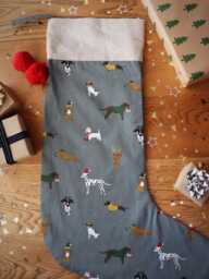 Dog Christmas Stocking Embroidered Velvet, Custom Name, Made in Uk, Pet Gifts