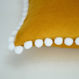 Yellow Velvet Pom Pillow Cover - European Cotton Home Decor - thumbnail 4