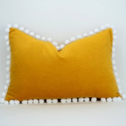 Yellow Velvet Pom Pillow Cover - European Cotton Home Decor - thumbnail 2